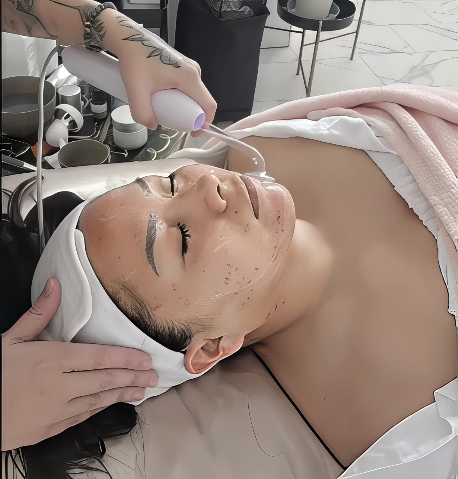 Acne-focused facial treatment in studio