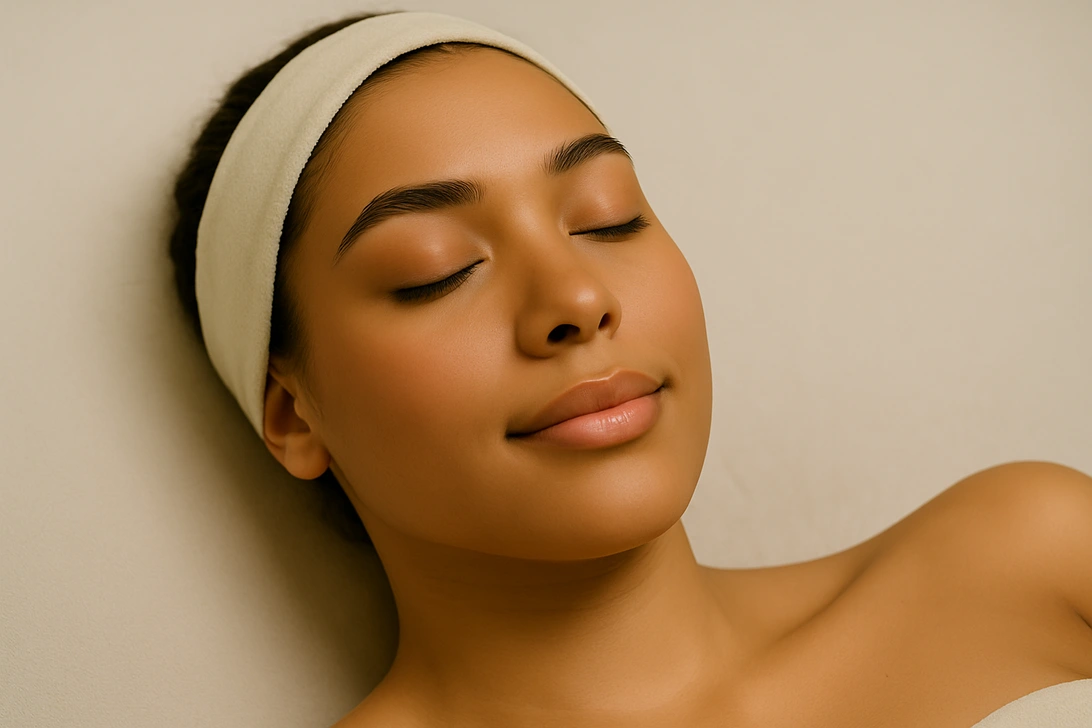 Client with calm, hydrated skin post gentle peel