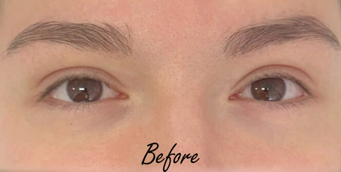 Before image showing natural lashes prior to lash enhancement, highlighting the starting lash length and density before professional lash services at Studio 23 Esthetics.